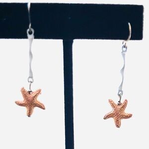 Pastel Orange Starfish Dangle Earrings Vintage Handcrafted NWT